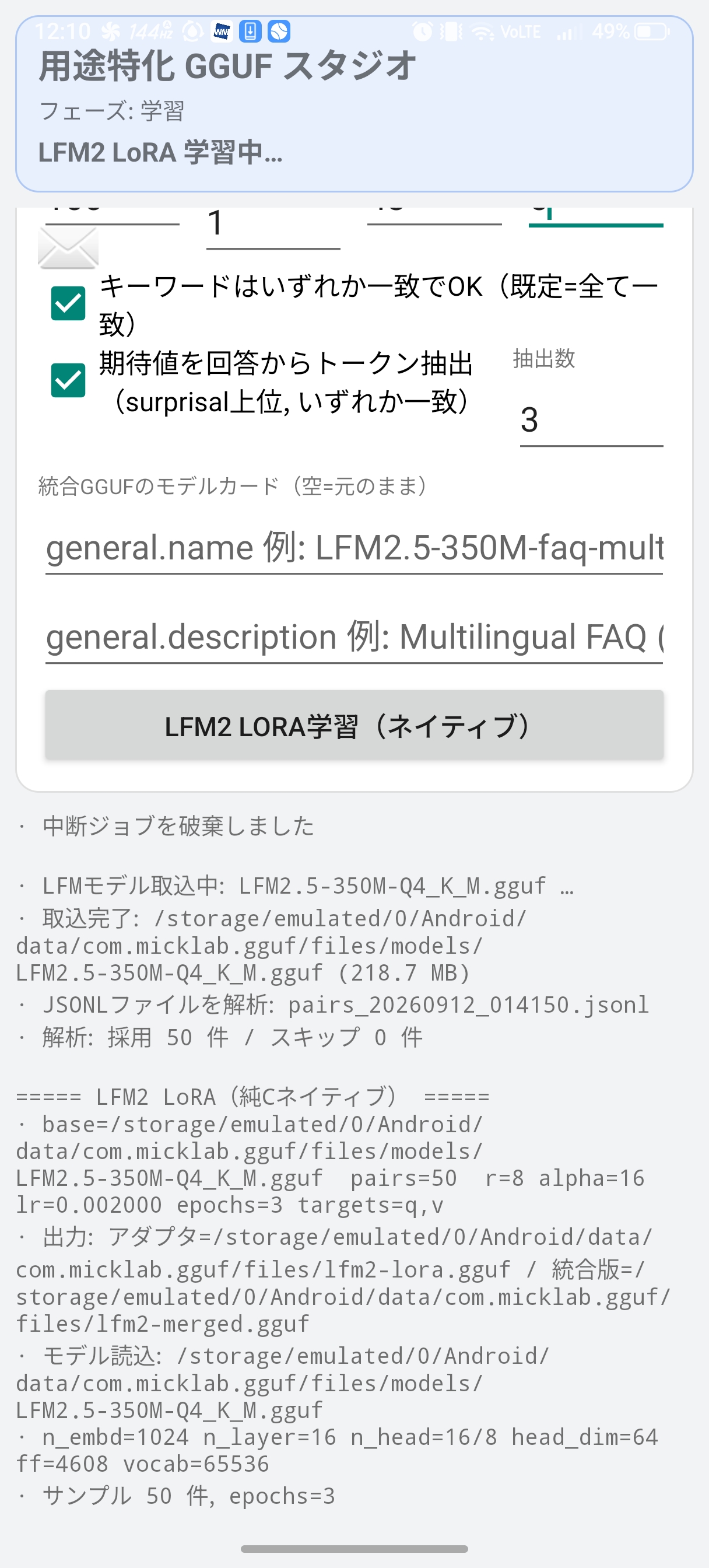 GGUF Generator の学習画面