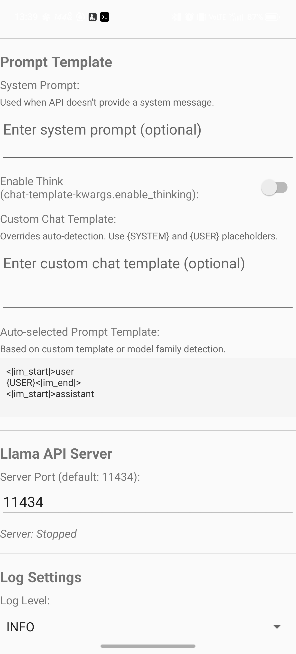 LLM tester with llama.cpp のテンプレート設定